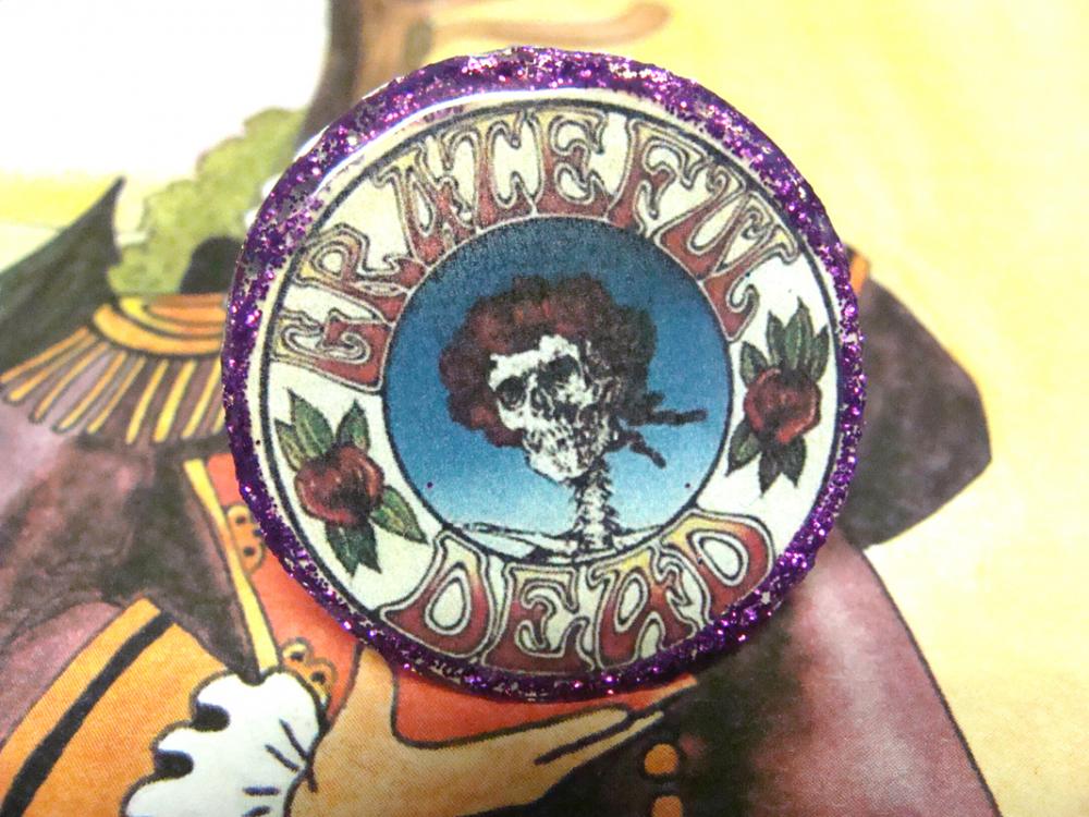 GRATEFUL DEAD LOGO glitter resin ooak psychedelic ring