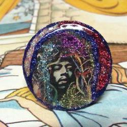 JIMI HENDRIX colorful glitter resin ring, ooak