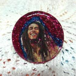 BOB MARLEY glitter resin ring, psychedelic, hippy, ooak
