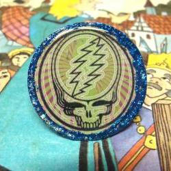 GRATEFUL DEAD skull glitter resin ring ooak