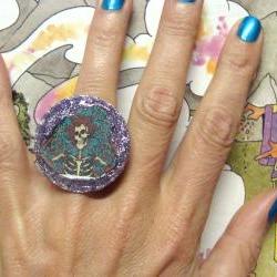 GRATEFUL DEAD glitter resin ooak psychedelic ring