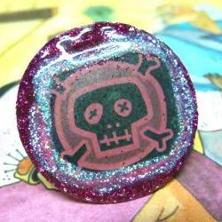 PINK SKULL glitter resin ooak ring
