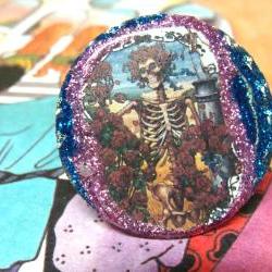 GRATEFUL DEAD skeleton glitter resin ooak psychedelic ring