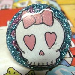 SWEET SKULL glitter resin ooak handmade ring